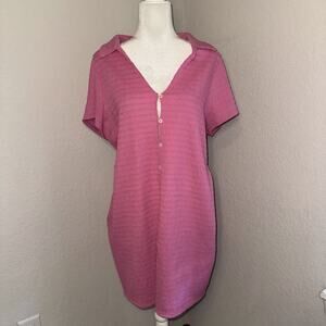 American Eagle AE Smocked Button-Front Polo Mini Dress Women's Plus Sz 2XL Pink